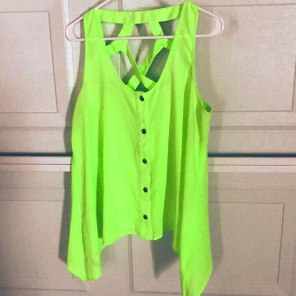 🍁 Studio Y Neon Green Button Down Tank Top - Picture 2 of 4